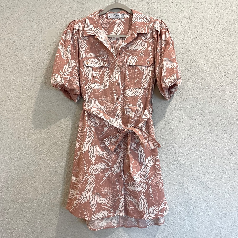 Unworn! Petal and Pup Granger Dress in Pink with Waist Tie and Puff Sleeves